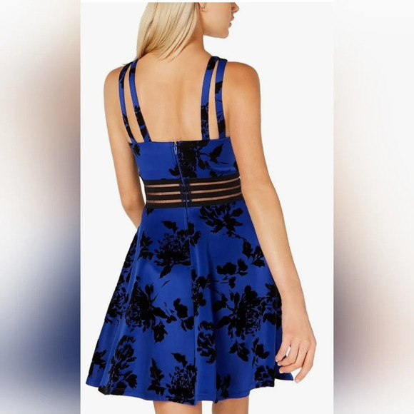 City Studio A-Line Floral Velvet Stripe Waist Dress - Picture 2 of 7